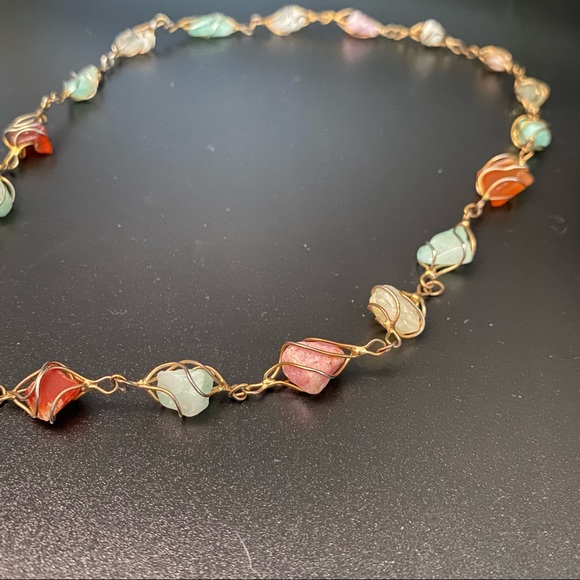 Sterling Silver Wrapped Natural Healing Gemstones Necklace, handmade - Picture 3 of 15